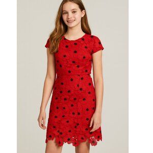 Milly Minis Dress Girls 14 Red 3D Poppy Floral Lace Cap Sleeve Party 90KG89